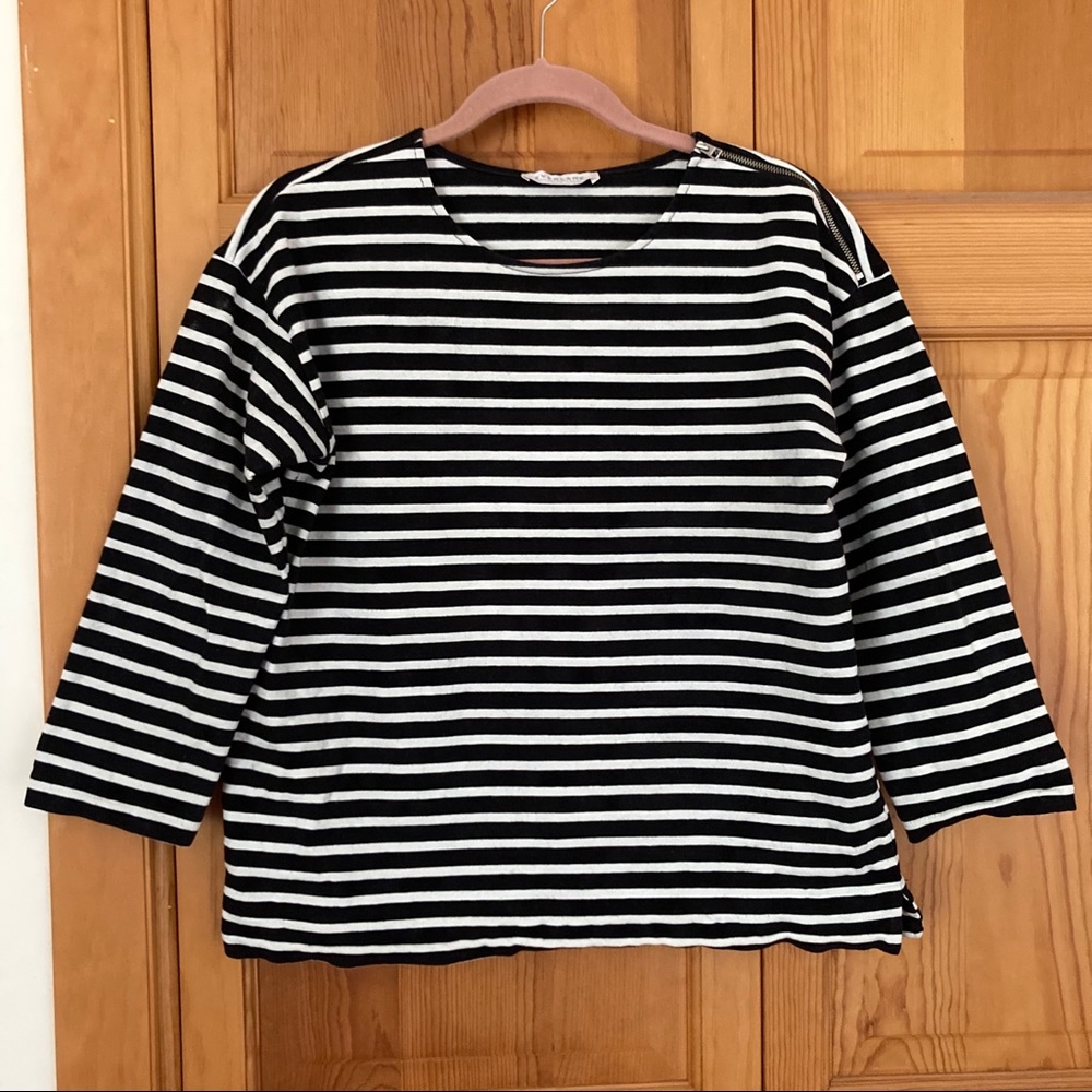 Everlane striped Breton zip shoulder top size M